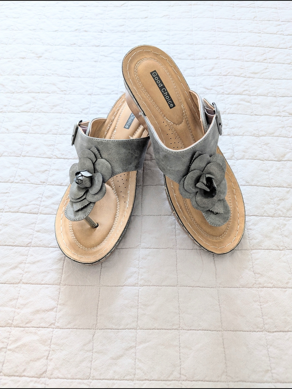 Good Choice  Gray Floral Toe-Post Sandals